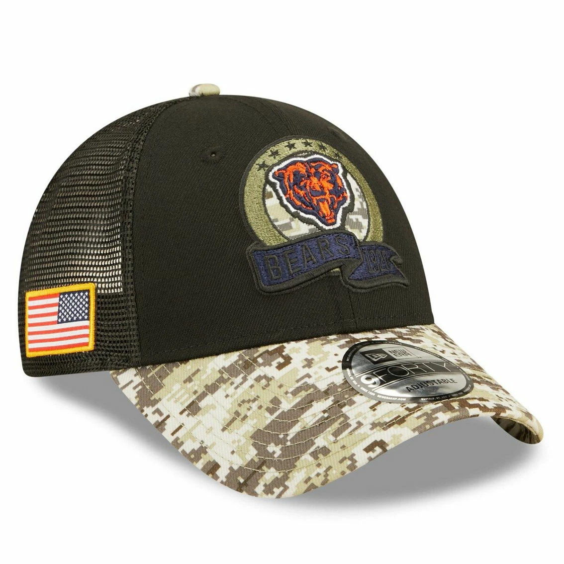 New Era Youth Black/Camo Chicago Bears 2022 Salute To Service 9FORTY Snapback Trucker Hat 3 New Era Youth Black/Camo Chicago Bears 2022 Salute To Service 9FORTY Snapback Trucker Hat