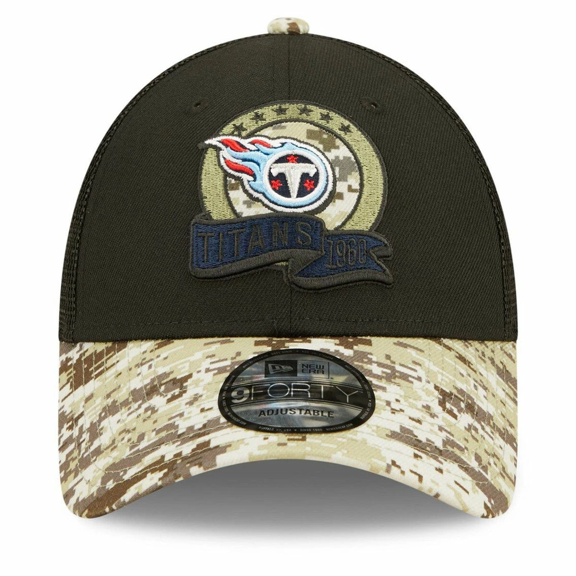 New Era Men's Black/Camo Tennessee Titans 2022 Salute To Service 9FORTY Snapback Trucker Hat 5 New Era Men's Black/Camo Tennessee Titans 2022 Salute To Service 9FORTY Snapback Trucker Hat - Image 3