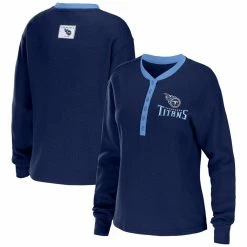 WEAR By Erin Andrews Women's Navy Tennessee Titans Waffle Henley Long Sleeve T-Shirt
