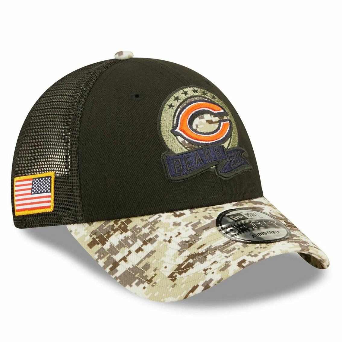 New Era Men's Black/Camo Chicago Bears 2022 Salute To Service 9FORTY Snapback Trucker Hat 4 New Era Men's Black/Camo Chicago Bears 2022 Salute To Service 9FORTY Snapback Trucker Hat - Image 2