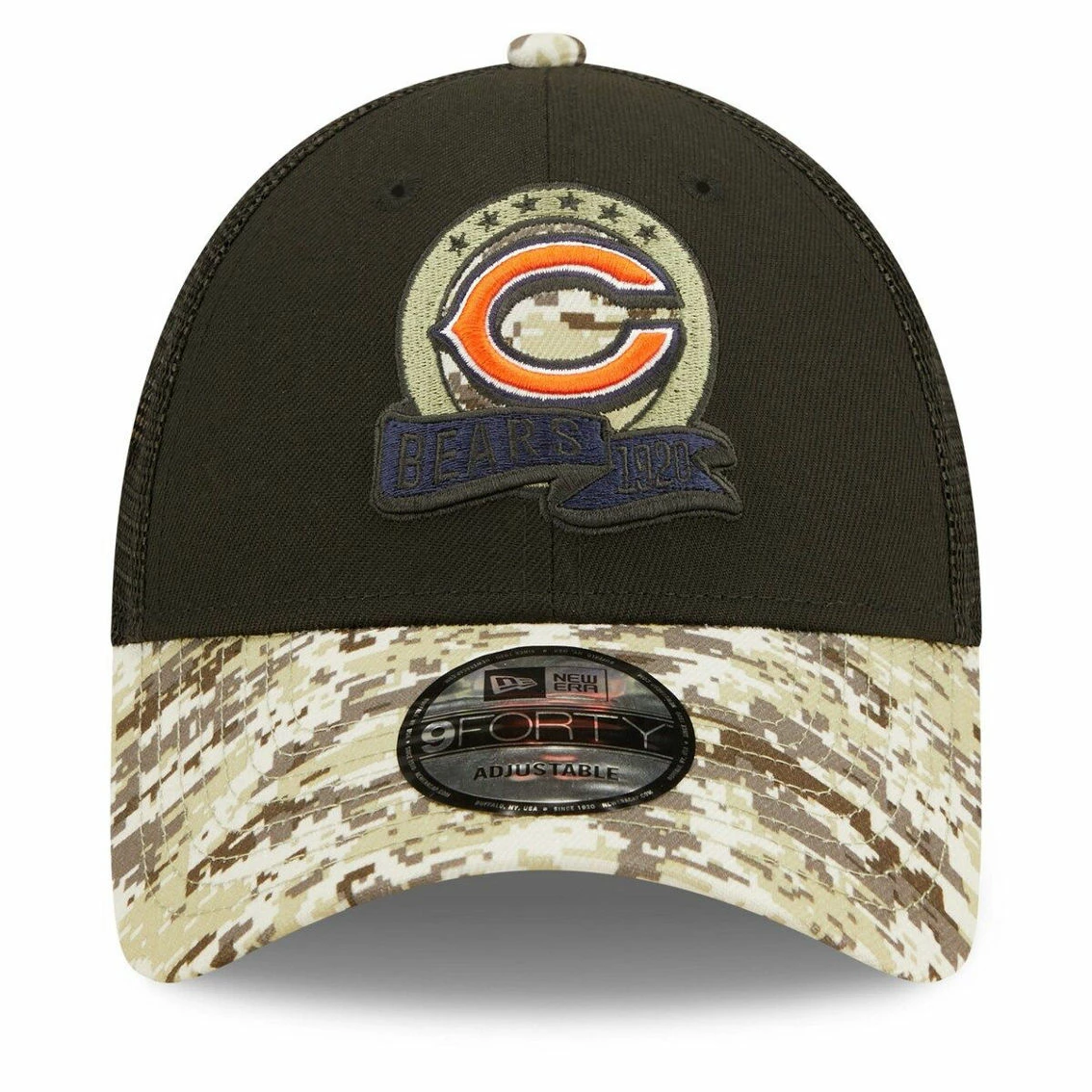 New Era Men's Black/Camo Chicago Bears 2022 Salute To Service 9FORTY Snapback Trucker Hat 5 New Era Men's Black/Camo Chicago Bears 2022 Salute To Service 9FORTY Snapback Trucker Hat - Image 3