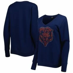 Women's Cuce Navy Chicago Bears Deep V-Neck Pullover Sweatshirt