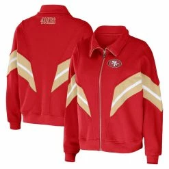 WEAR By Erin Andrews Women's Scarlet San Francisco 49ers Plus Size Yarn Dye Stripe Full-Zip Jacket