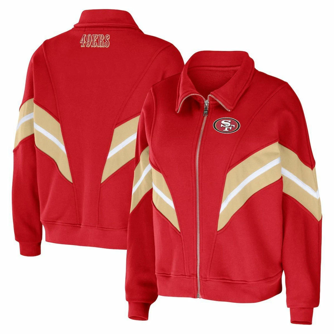 WEAR By Erin Andrews Women's Scarlet San Francisco 49ers Plus Size Yarn Dye Stripe Full-Zip Jacket 3 WEAR By Erin Andrews Women's Scarlet San Francisco 49ers Plus Size Yarn Dye Stripe Full-Zip Jacket