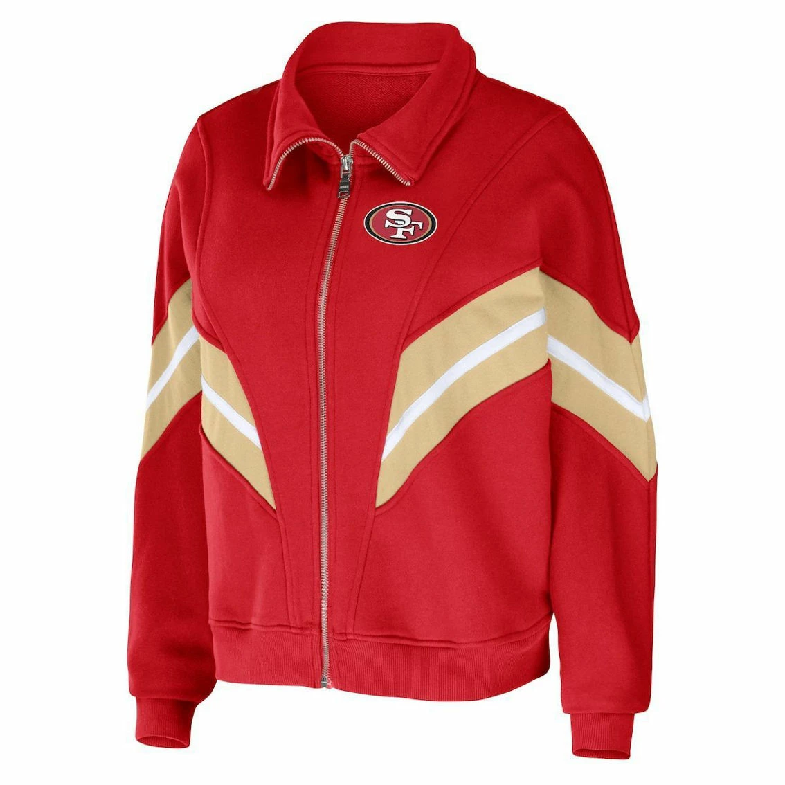 WEAR By Erin Andrews Women's Scarlet San Francisco 49ers Plus Size Yarn Dye Stripe Full-Zip Jacket 5 WEAR By Erin Andrews Women's Scarlet San Francisco 49ers Plus Size Yarn Dye Stripe Full-Zip Jacket - Image 3