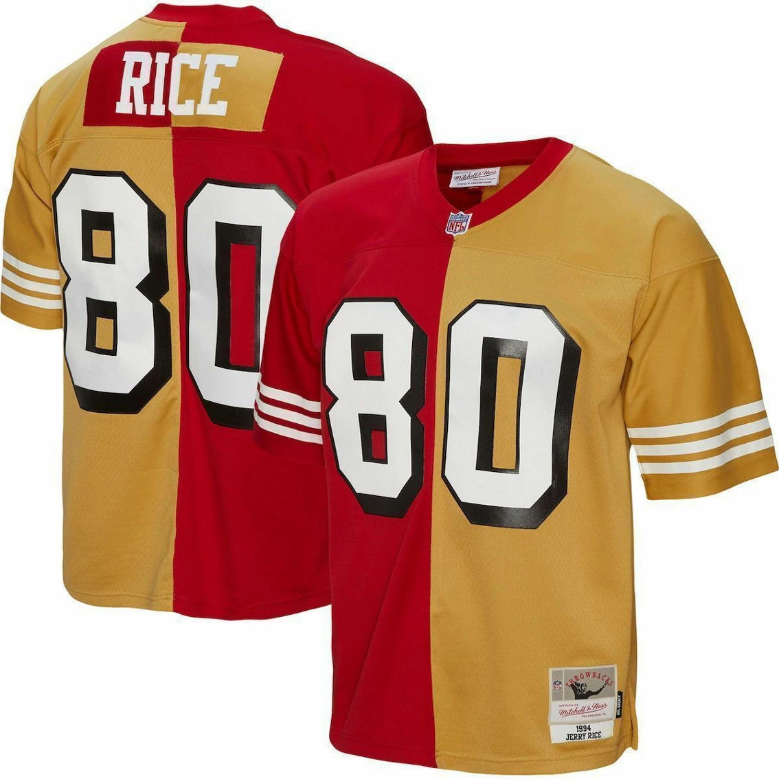 Mitchell & Ness Men's Jerry Rice Scarlet/Gold San Francisco 49ers 1994 Split Legacy Replica Jersey 4 Mitchell & Ness Men's Jerry Rice Scarlet/Gold San Francisco 49ers 1994 Split Legacy Replica Jersey - Image 2