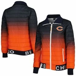 The Wild Collective Women's Navy/Orange Chicago Bears Color Block Full-Zip Puffer Jacket