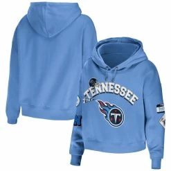 WEAR By Erin Andrews Women's Light Blue Tennessee Titans Plus Size Modest Cropped Pullover Hoodie