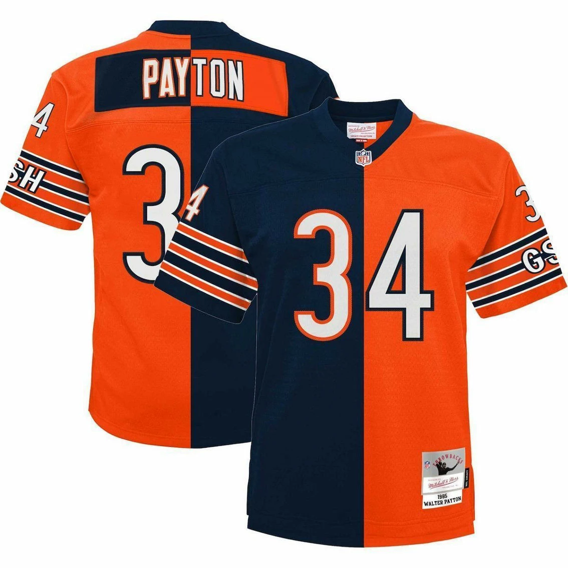 Mitchell & Ness Men's Walter Payton Navy/Orange Chicago Bears Big & Tall Split Legacy Retired Player Replica Jersey 3 Mitchell & Ness Men's Walter Payton Navy/Orange Chicago Bears Big & Tall Split Legacy Retired Player Replica Jersey