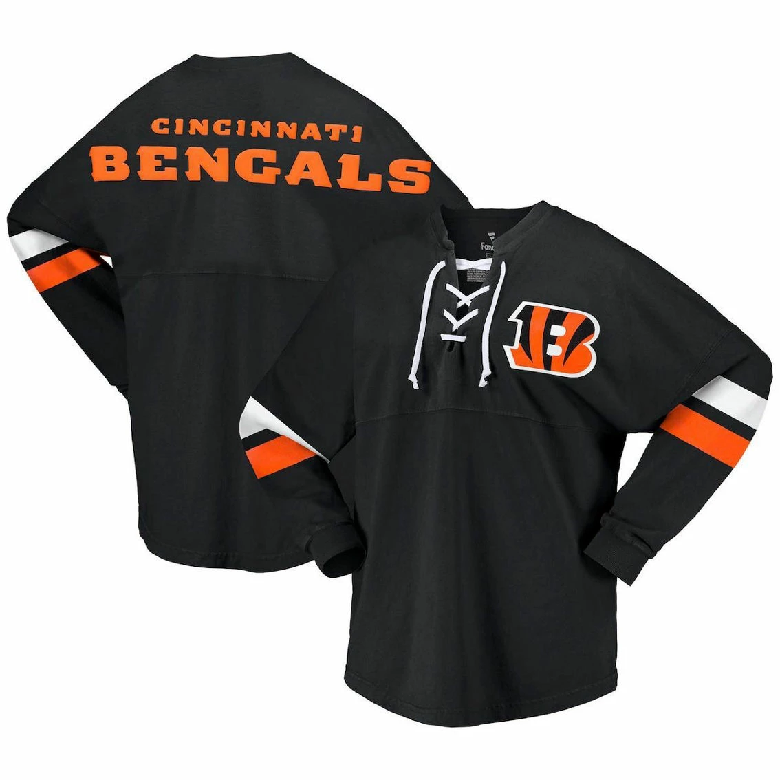Fanatics Branded Women's Black Cincinnati Bengals Lace-Up V-Neck Long Sleeve T-Shirt 4 Fanatics Branded Women's Black Cincinnati Bengals Lace-Up V-Neck Long Sleeve T-Shirt - Image 2