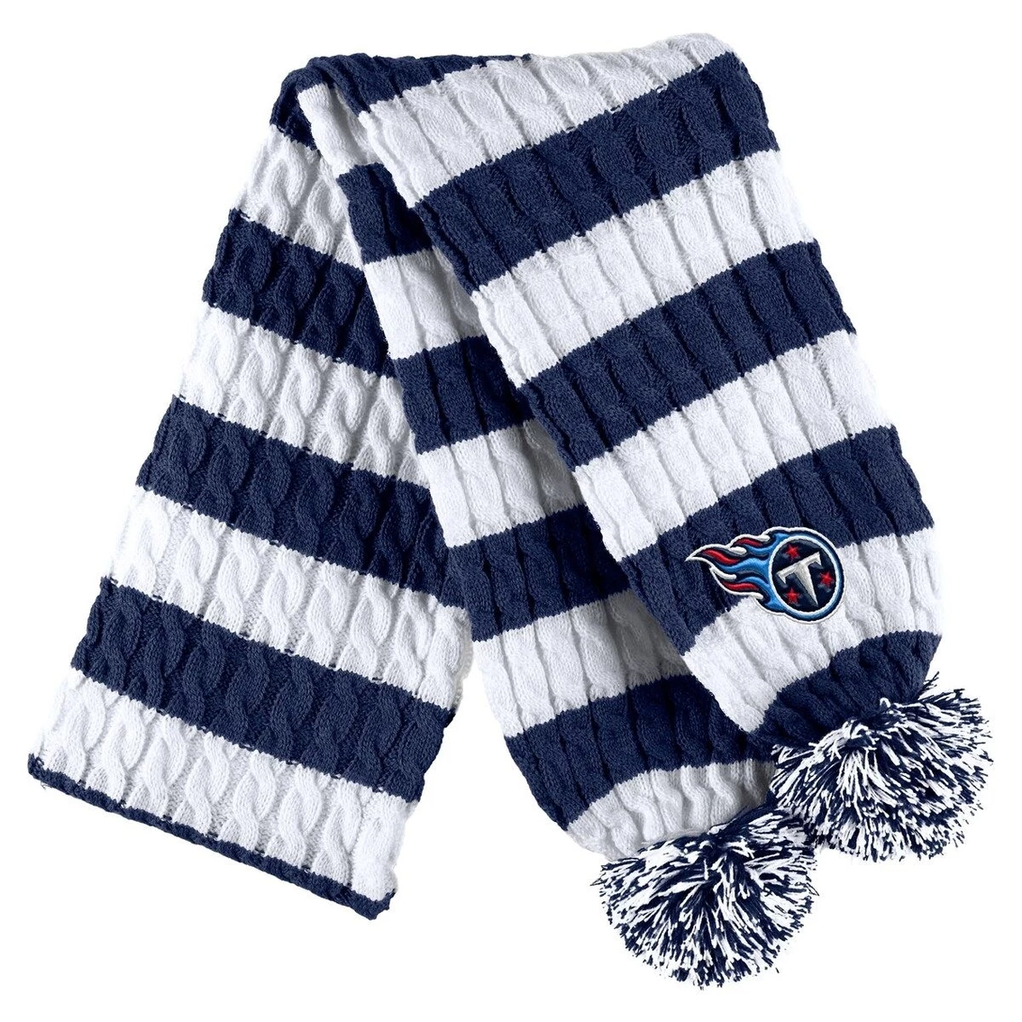 WEAR By Erin Andrews Women's Navy/White Tennessee Titans Cable Stripe Cuffed Knit Hat With Pom And Scarf Set 5 WEAR By Erin Andrews Women's Navy/White Tennessee Titans Cable Stripe Cuffed Knit Hat With Pom And Scarf Set - Image 3