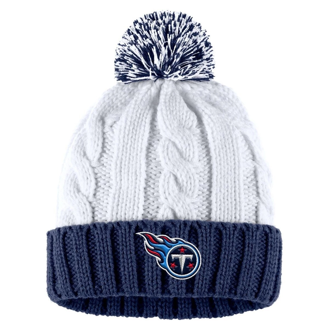 WEAR By Erin Andrews Women's Navy/White Tennessee Titans Cable Stripe Cuffed Knit Hat With Pom And Scarf Set 6 WEAR By Erin Andrews Women's Navy/White Tennessee Titans Cable Stripe Cuffed Knit Hat With Pom And Scarf Set - Image 4