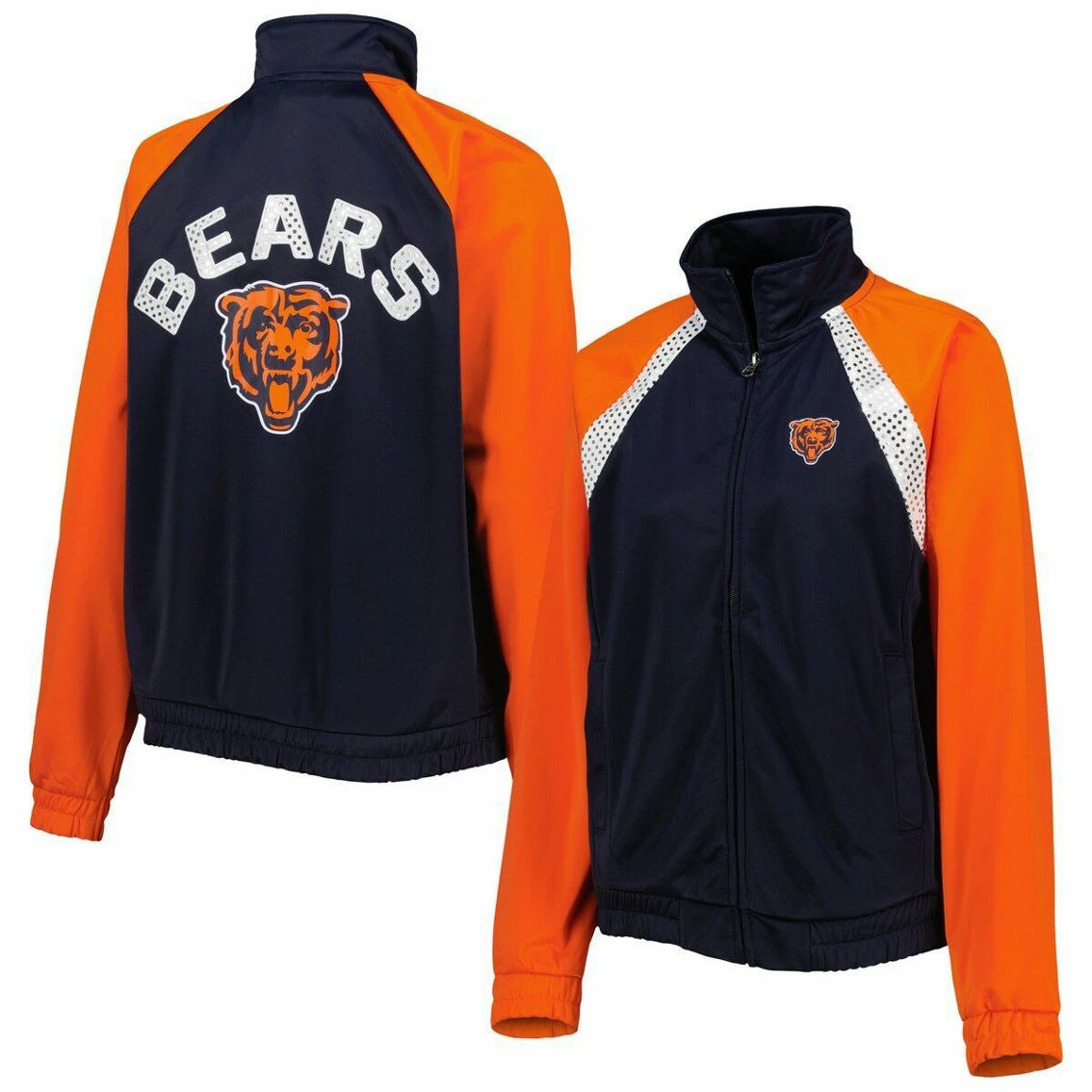 G-III 4Her By Carl Banks Women's Navy/Orange Chicago Bears Confetti Raglan Full-Zip Track Jacket 4 G-III 4Her By Carl Banks Women's Navy/Orange Chicago Bears Confetti Raglan Full-Zip Track Jacket - Image 2