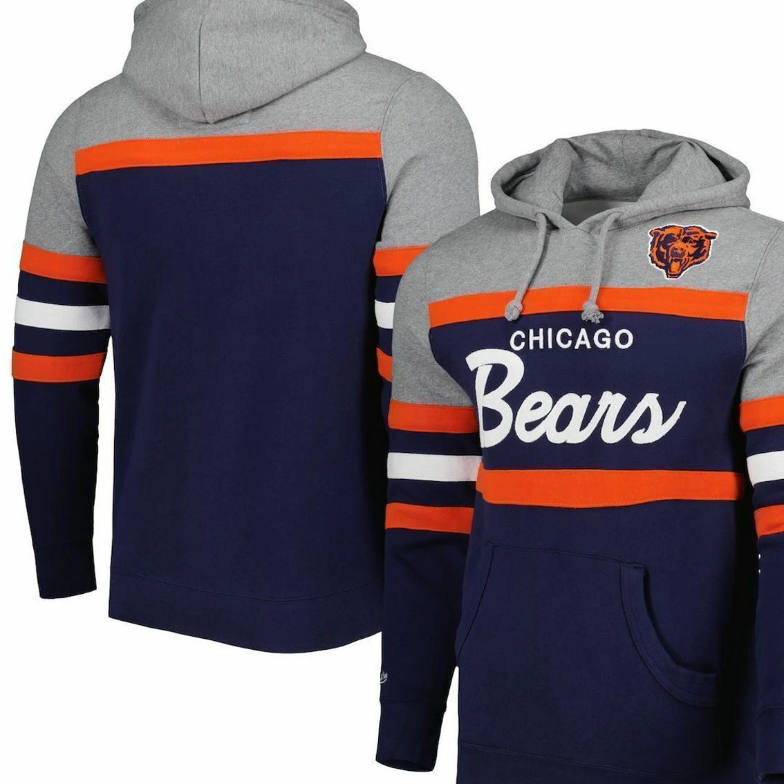 Men's Mitchell & Ness Navy/Heathered Gray Chicago Bears Head Coach Pullover Hoodie 3 Men's Mitchell & Ness Navy/Heathered Gray Chicago Bears Head Coach Pullover Hoodie