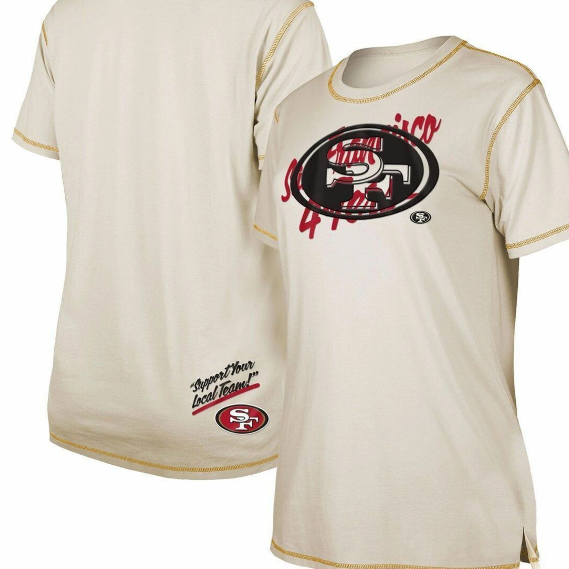 New Era Women's Cream San Francisco 49ers Split T-Shirt 4 New Era Women's Cream San Francisco 49ers Split T-Shirt - Image 2