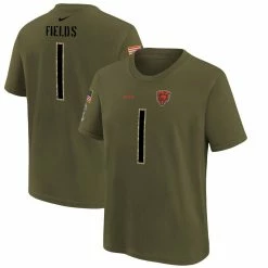 Nike Youth Justin Fields Olive Chicago Bears 2022 Salute To Service Name & Number T-Shirt