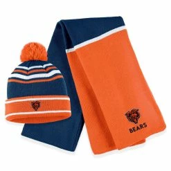 WEAR By Erin Andrews Women's Orange Chicago Bears Colorblock Cuffed Knit Hat With Pom And Scarf Set