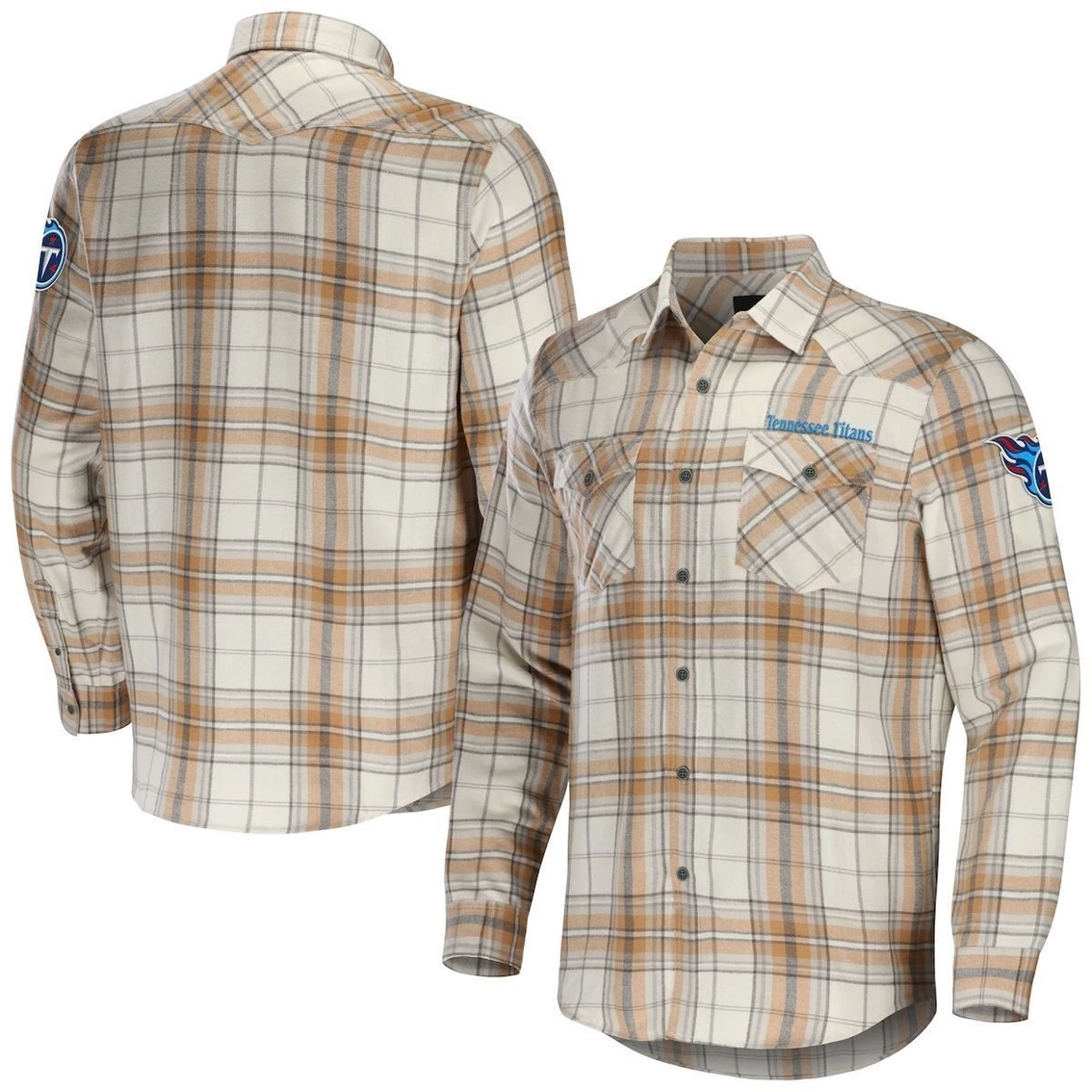 NFL X Darius Rucker Collection By Fanatics Men's Tan Tennessee Titans Flannel Long Sleeve Button-Up Shirt 4 NFL X Darius Rucker Collection By Fanatics Men's Tan Tennessee Titans Flannel Long Sleeve Button-Up Shirt - Image 2