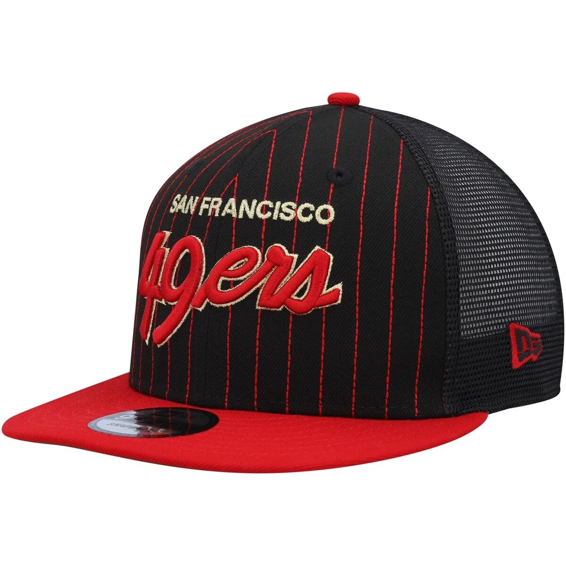 New Era Men's Black/Scarlet San Francisco 49ers Pinstripe 9FIFTY Snapback Hat 6 New Era Men's Black/Scarlet San Francisco 49ers Pinstripe 9FIFTY Snapback Hat - Image 4
