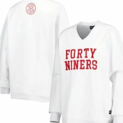 The Wild Collective Women's White San Francisco 49ers Cheer V-Neck Fleece Pullover Sweatshirt