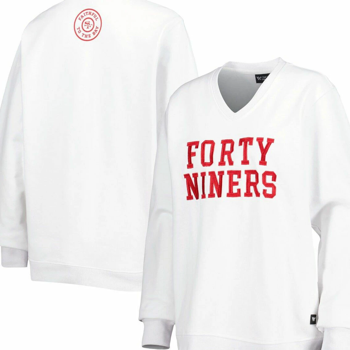 The Wild Collective Women's White San Francisco 49ers Cheer V-Neck Fleece Pullover Sweatshirt 3 The Wild Collective Women's White San Francisco 49ers Cheer V-Neck Fleece Pullover Sweatshirt