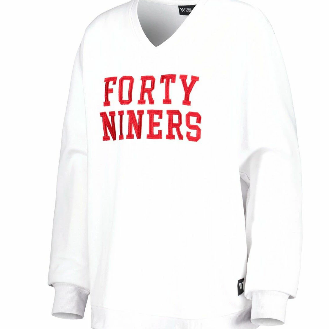The Wild Collective Women's White San Francisco 49ers Cheer V-Neck Fleece Pullover Sweatshirt 5 The Wild Collective Women's White San Francisco 49ers Cheer V-Neck Fleece Pullover Sweatshirt - Image 3