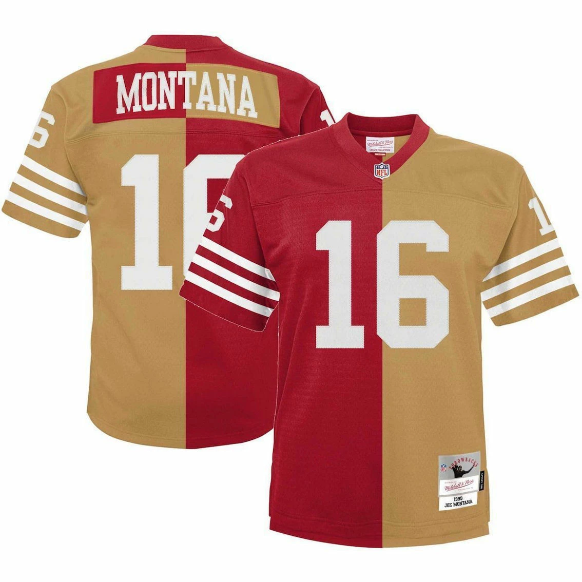 Mitchell & Ness Men's Joe Montana Scarlet/Gold San Francisco 49ers Big & Tall Split Legacy Retired Player Replica Jersey 4 Mitchell & Ness Men's Joe Montana Scarlet/Gold San Francisco 49ers Big & Tall Split Legacy Retired Player Replica Jersey - Image 2