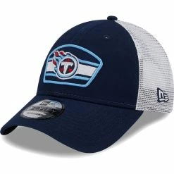 New Era Men's Navy/White Tennessee Titans Logo Patch Trucker 9FORTY Snapback Hat
