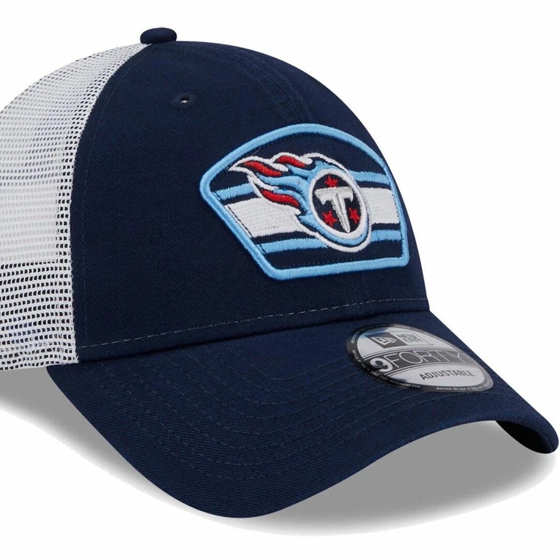 New Era Men's Navy/White Tennessee Titans Logo Patch Trucker 9FORTY Snapback Hat 6 New Era Men's Navy/White Tennessee Titans Logo Patch Trucker 9FORTY Snapback Hat - Image 4