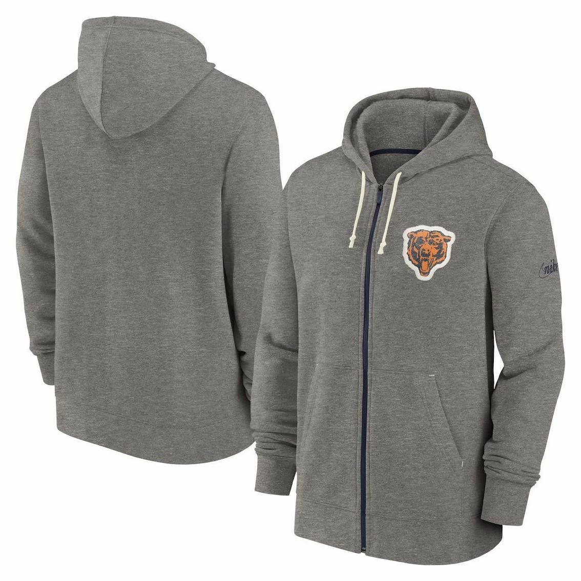 Nike Men's Heather Charcoal Chicago Bears Historic Lifestyle Full-Zip Hoodie 4 Nike Men's Heather Charcoal Chicago Bears Historic Lifestyle Full-Zip Hoodie - Image 2