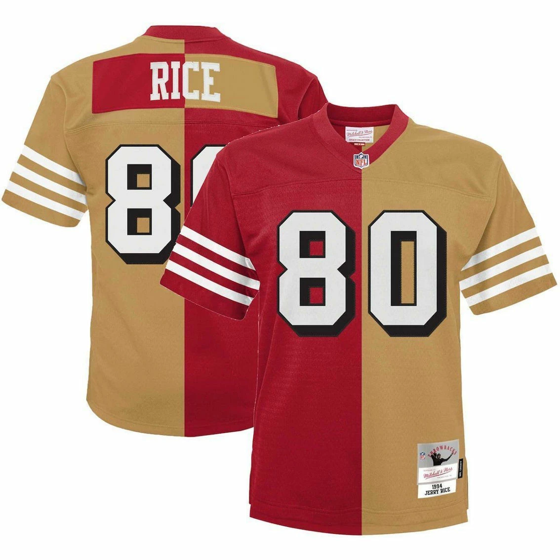 Mitchell & Ness Youth Jerry Rice Scarlet/Gold San Francisco 49ers Split Legacy Jersey 3 Mitchell & Ness Youth Jerry Rice Scarlet/Gold San Francisco 49ers Split Legacy Jersey
