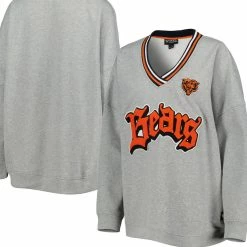 The Wild Collective Women's Heather Gray Chicago Bears Vintage V-Neck Pullover Sweatshirt