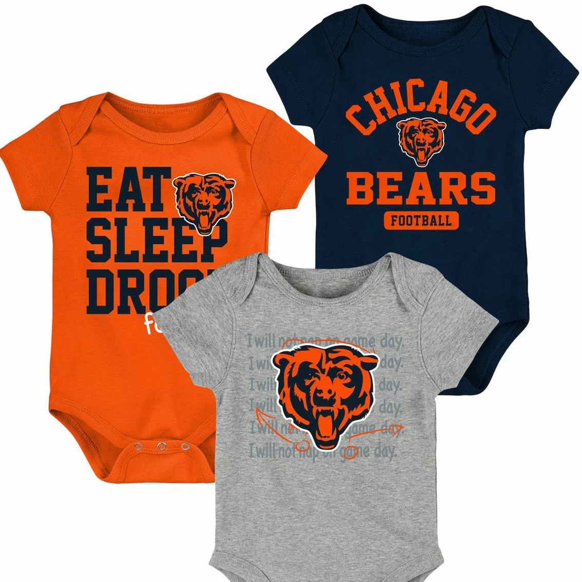 Outerstuff Newborn & Infant Navy/Orange Chicago Bears Eat Sleep Drool Football Three-Piece Bodysuit Set 4 Outerstuff Newborn & Infant Navy/Orange Chicago Bears Eat Sleep Drool Football Three-Piece Bodysuit Set - Image 2