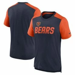 Nike Men's Heathered Navy/Heathered Orange Chicago Bears Color Block Team Name T-Shirt