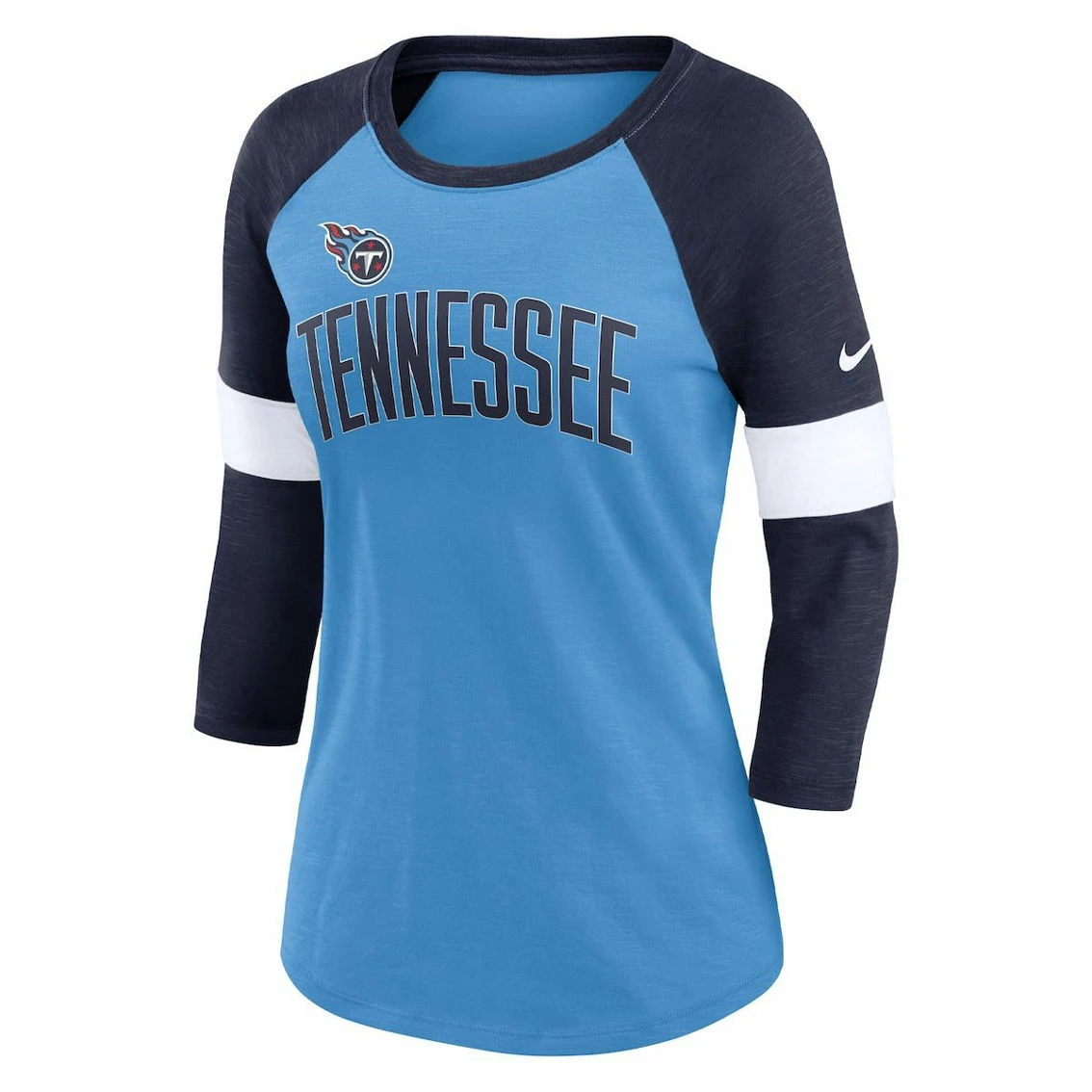 Nike Women's Tennessee Titans Light Blue/Heather Navy Football Pride Raglan 3/4-Sleeve T-Shirt 5 Nike Women's Tennessee Titans Light Blue/Heather Navy Football Pride Raglan 3/4-Sleeve T-Shirt - Image 3