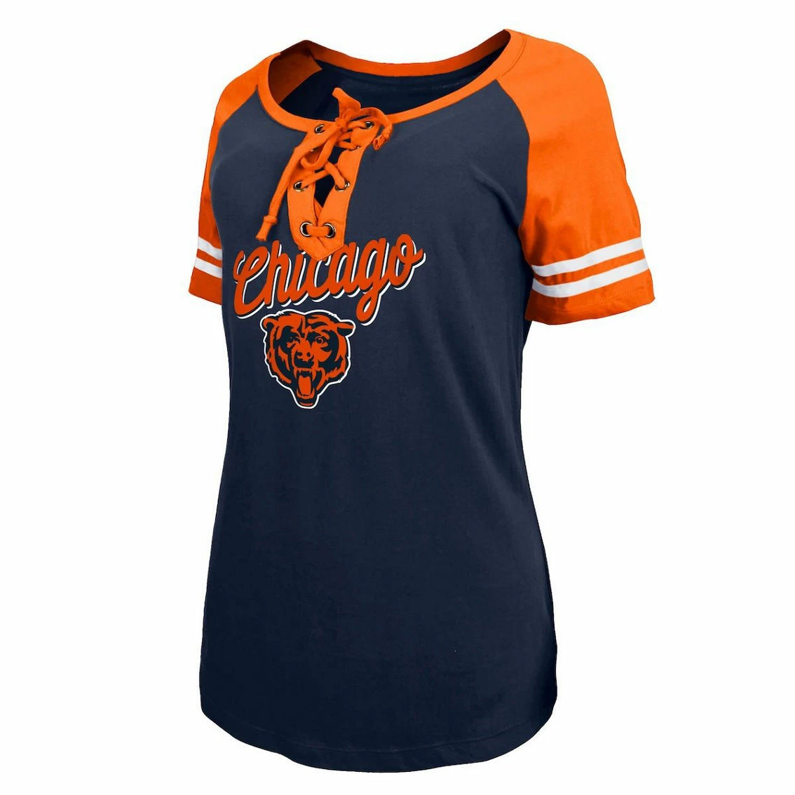 Women's New Era Navy/Orange Chicago Bears Logo Lace-Up Raglan T-Shirt 5 Women's New Era Navy/Orange Chicago Bears Logo Lace-Up Raglan T-Shirt - Image 3