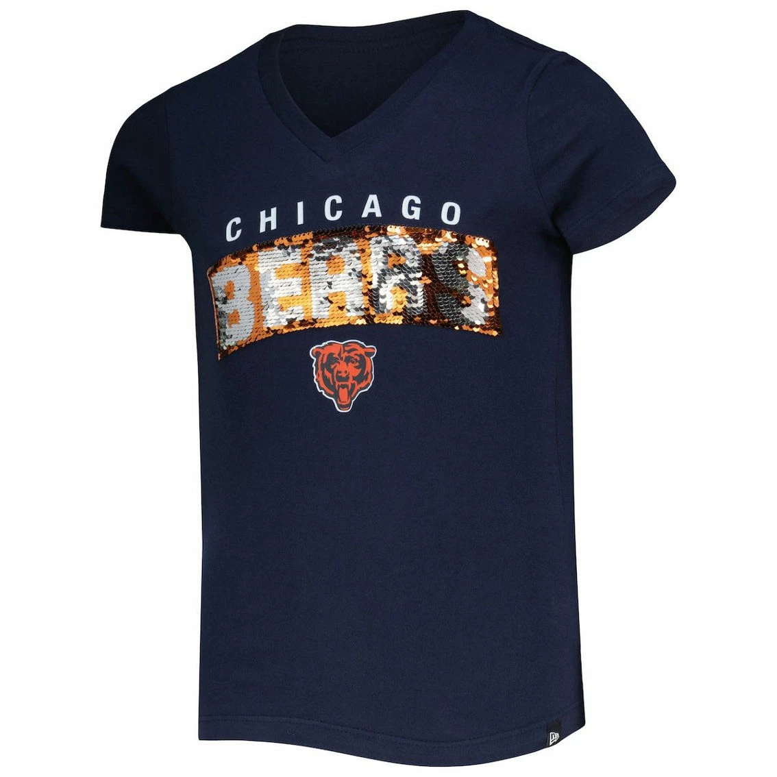 New Era Girls Youth Navy Chicago Bears Reverse Sequin Wordmark V-Neck T-Shirt 5 New Era Girls Youth Navy Chicago Bears Reverse Sequin Wordmark V-Neck T-Shirt - Image 3