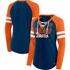 Women's Fanatics Branded Navy/Orange Chicago Bears True To Form Raglan Lace-Up V-Neck Long Sleeve T-Shirt