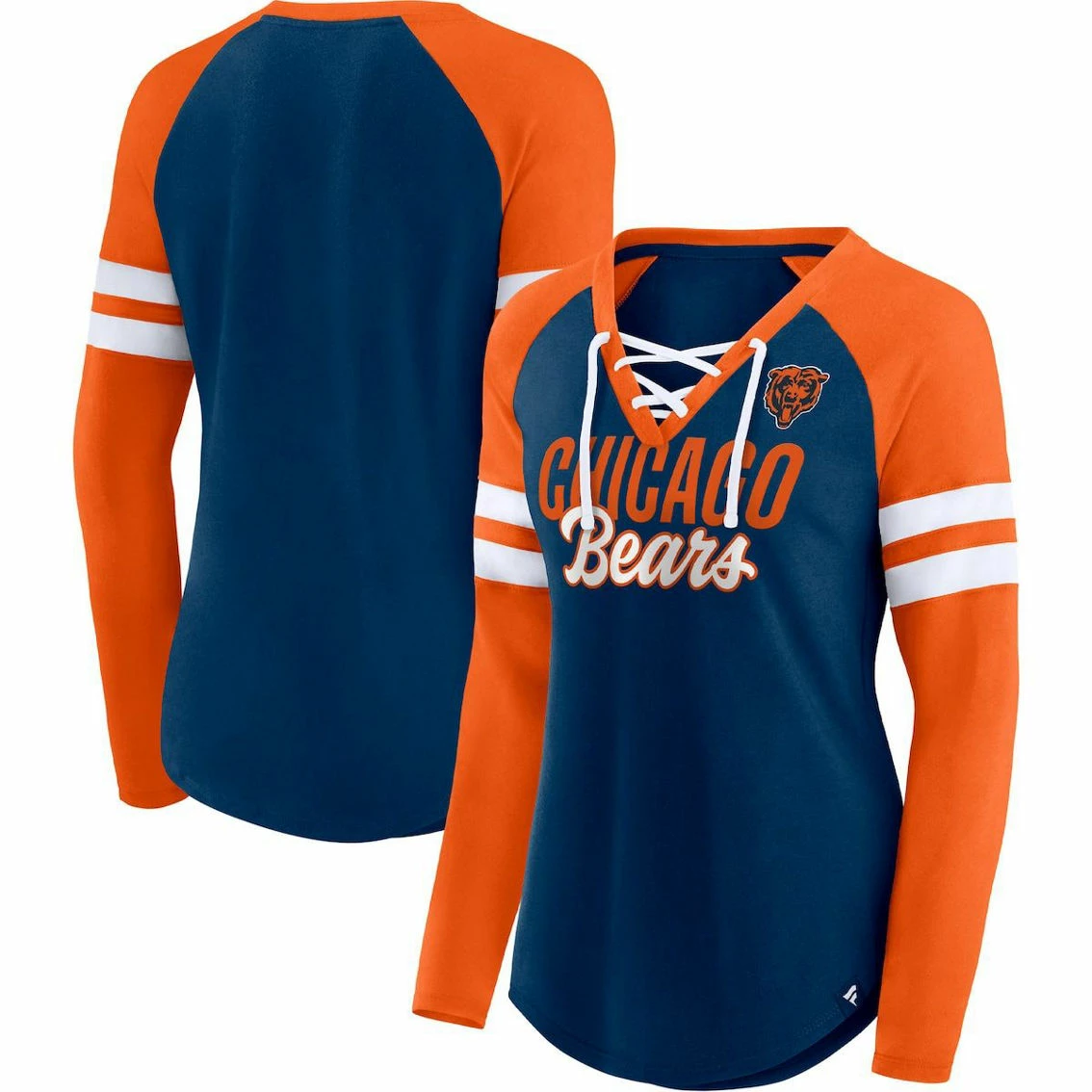 Women's Fanatics Branded Navy/Orange Chicago Bears True To Form Raglan Lace-Up V-Neck Long Sleeve T-Shirt 3 Women's Fanatics Branded Navy/Orange Chicago Bears True To Form Raglan Lace-Up V-Neck Long Sleeve T-Shirt