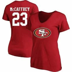 Fanatics Branded Women's Christian McCaffrey Scarlet San Francisco 49ers Plus Size Player Name & Number V-Neck T-Shirt