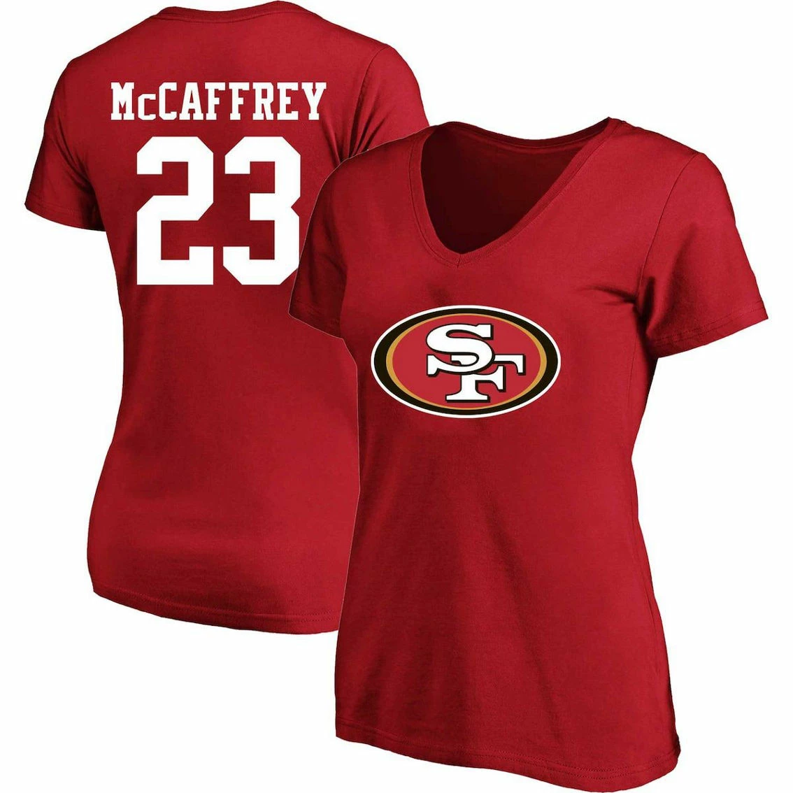 Fanatics Branded Women's Christian McCaffrey Scarlet San Francisco 49ers Plus Size Player Name & Number V-Neck T-Shirt 3 Fanatics Branded Women's Christian McCaffrey Scarlet San Francisco 49ers Plus Size Player Name & Number V-Neck T-Shirt