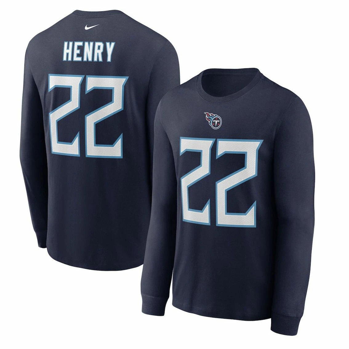 Nike Men's Derrick Henry Navy Tennessee Titans Player Name & Number Long Sleeve T-Shirt 3 Nike Men's Derrick Henry Navy Tennessee Titans Player Name & Number Long Sleeve T-Shirt