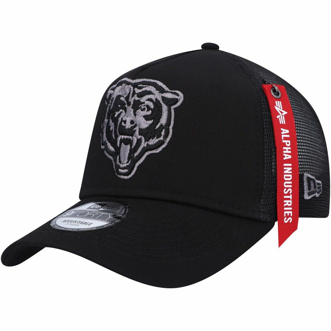 New Era X Alpha Industries Men's X Alpha Industries Black Chicago Bears A-Frame 9FORTY Trucker Snapback Hat 4 New Era X Alpha Industries Men's X Alpha Industries Black Chicago Bears A-Frame 9FORTY Trucker Snapback Hat - Image 2