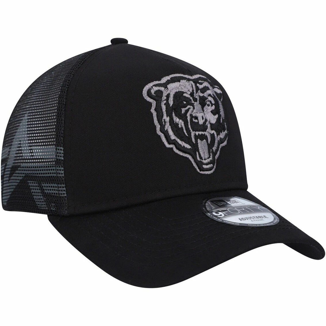 New Era X Alpha Industries Men's X Alpha Industries Black Chicago Bears A-Frame 9FORTY Trucker Snapback Hat 6 New Era X Alpha Industries Men's X Alpha Industries Black Chicago Bears A-Frame 9FORTY Trucker Snapback Hat - Image 4