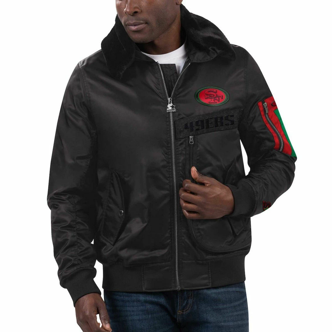 Starter Men's X Ty Mopkins Black San Francisco 49ers Black History Month Satin Full-Zip Jacket 3 Starter Men's X Ty Mopkins Black San Francisco 49ers Black History Month Satin Full-Zip Jacket