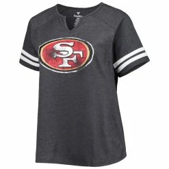 Fanatics Branded Women's Heather Charcoal San Francisco 49ers Plus Size Logo Striped Raglan Notch Neck T-Shirt -Fanatics DSCO1159775098 4135 ALT2