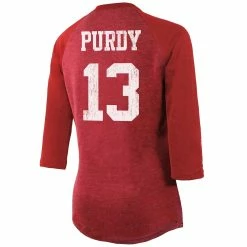 Majestic Threads Women's Threads Brock Purdy Scarlet San Francisco 49ers Name & Number Tri-Blend Raglan 3/4 Sleeve T-Shirt -Fanatics DSCO1160174101 2946 ALT3
