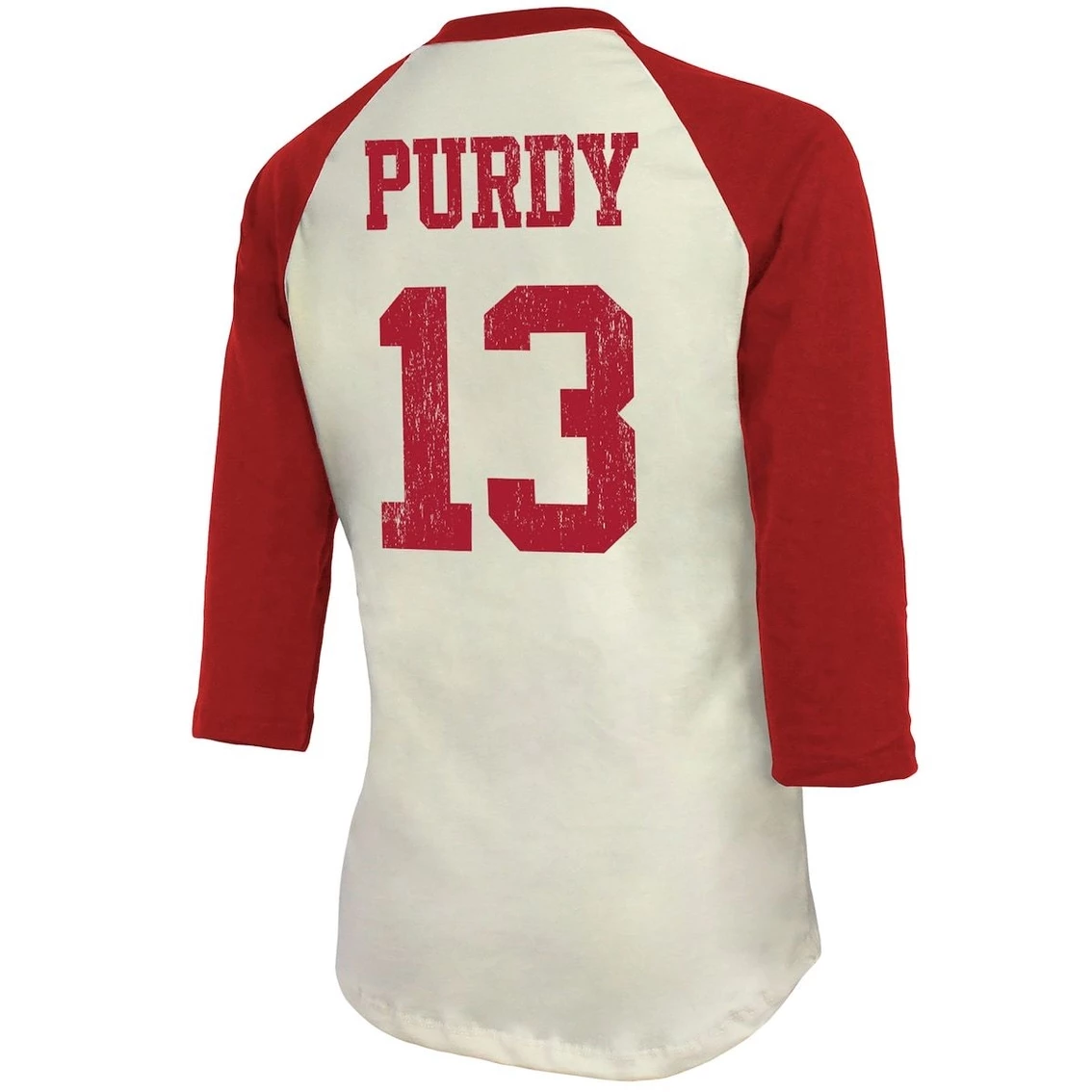 Majestic Threads Women's Threads Brock Purdy Cream/Scarlet San Francisco 49ers Player Name & Number Raglan 3/4 Sleeve T-Shirt 6 Majestic Threads Women's Threads Brock Purdy Cream/Scarlet San Francisco 49ers Player Name & Number Raglan 3/4 Sleeve T-Shirt - Image 4