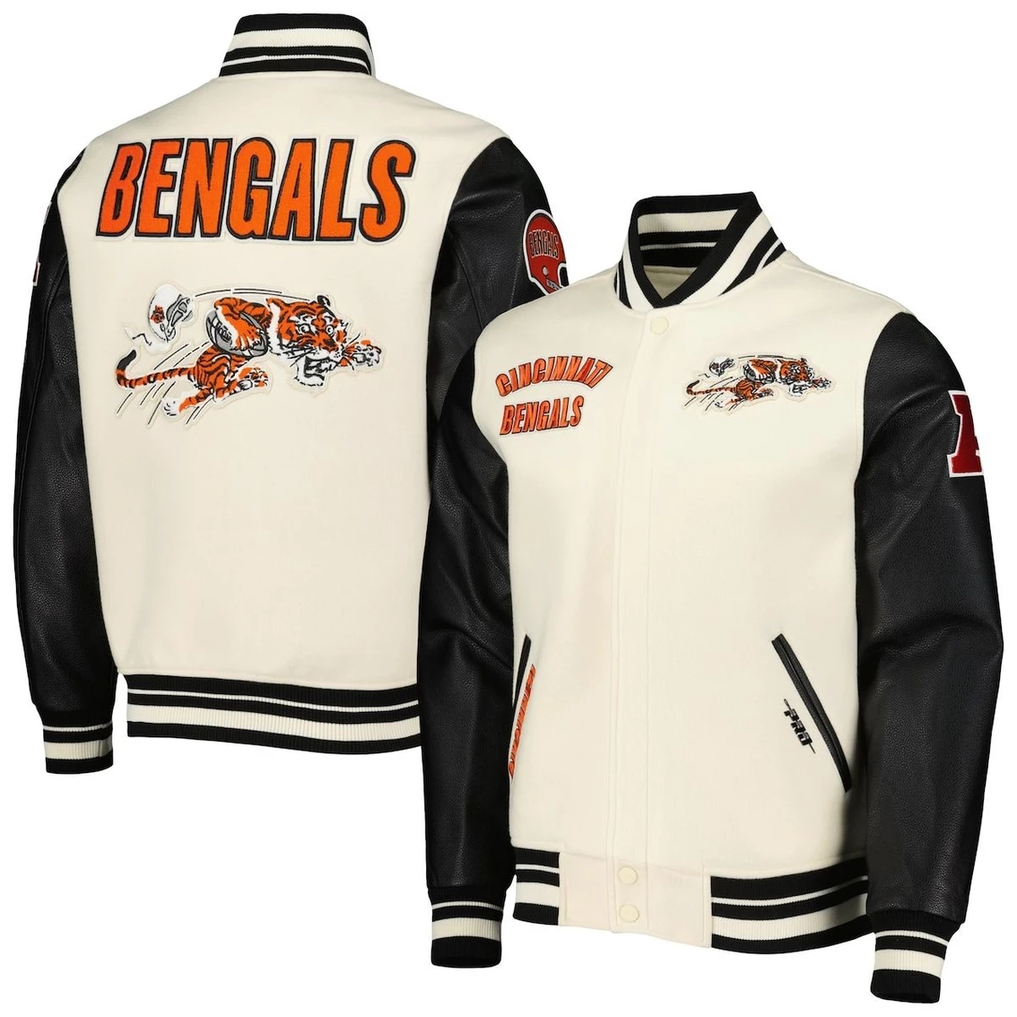 Pro Standard Men's Cream Cincinnati Bengals Retro Classic Varsity Full-Zip Jacket 4 Pro Standard Men's Cream Cincinnati Bengals Retro Classic Varsity Full-Zip Jacket - Image 2