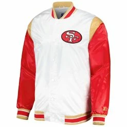 Starter Men's White San Francisco 49ers Throwback Warm Up Pitch Satin Full-Snap Varsity Jacket -Fanatics DSCO1160594293 3550 ALT2
